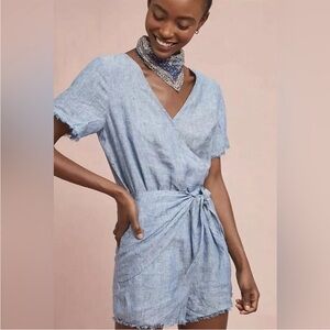 🆕 Anthropologie Sanctuary Linen Montana Tie Front Chambray Romper